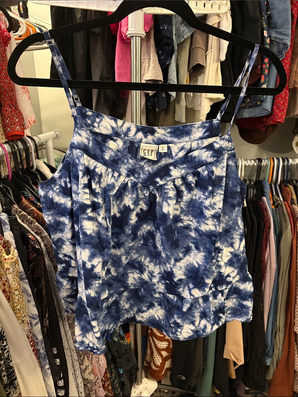 GAP Blue and White Tie-Dye Spaghetti Strap Camisole